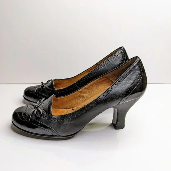 Sofft Heels Womens 7.5 Black Patent Leather Oxford Brogue Professional Pumps - Picture 2 of 7